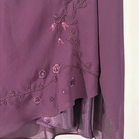 Studio I Purple Beaded Embellished Evening Blouse Top Long Sleeve Sz 18 Chiffon - Picture 2 of 14